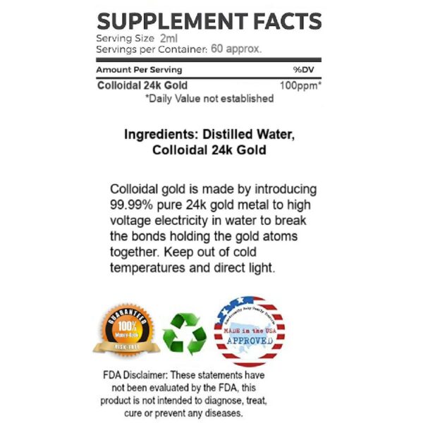 Oro líquido 24k puro 99.99% en botella de vidrio 4 oz