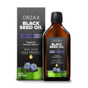 Frasco de vidrio con aceite de semilla negra ORZAX 8 oz