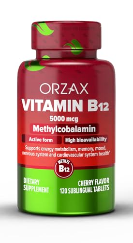 ORZAX vitamina b12 5000 mcg tabletas sublinguales sabor cereza envase frontal