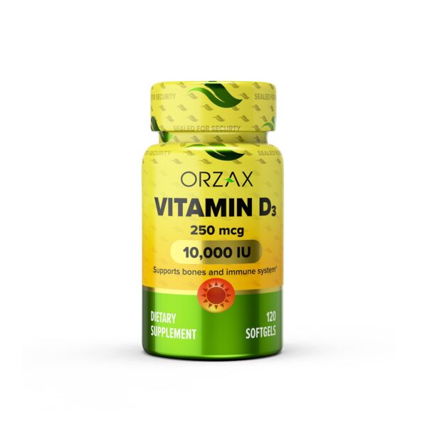 Botella ORZAX Vitamina D3 10000 UI 120 cápsulas blandas