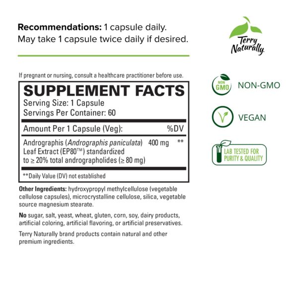 Pack de 2 cápsulas Terry Naturally Andrographis para inmunidad y energía