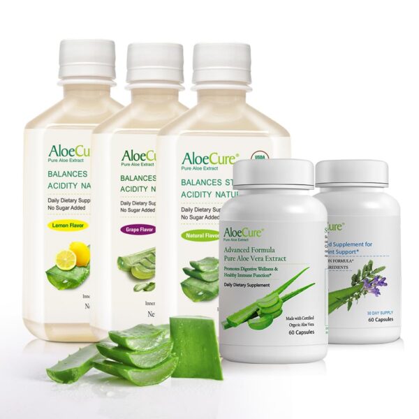 Version 1.0.0 Pack AloeCure jugo y cápsulas de aloe vera sabores uva limón natural
