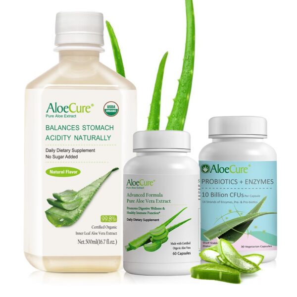 Pack AloeCure aloe vera jugo natural y cápsulas para digestión