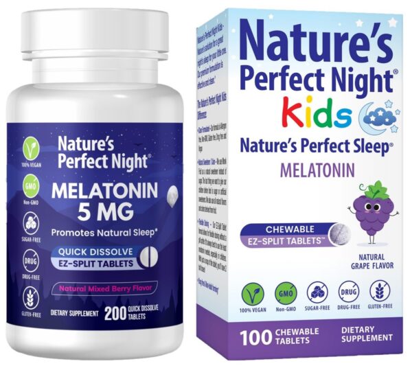 Paquete Nature's Perfect Night melatonina 5mg adultos 200 tabletas