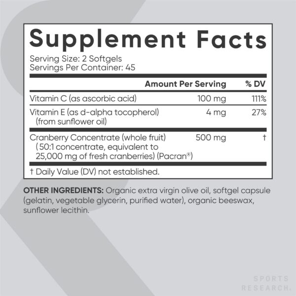 Etiqueta con Pacran cranberry concentrate