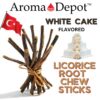 Palitos masticables regaliz con infusión sabor a pastel blanco