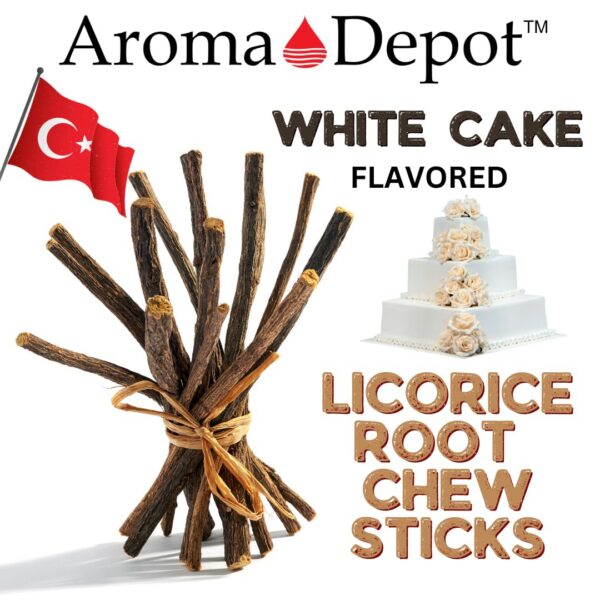 Palitos masticables regaliz con infusión sabor a pastel blanco