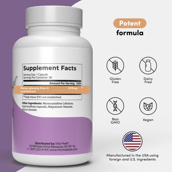 Etiqueta del producto Panax Ginseng Peak