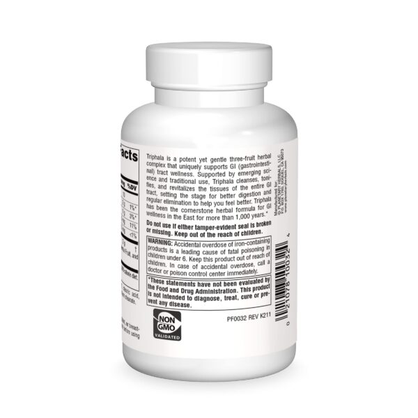 Panel lateral con información nutricional Triphala Planetary Herbals