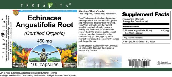Paquete de 100 cápsulas Echinacea Angustifolia orgánica
