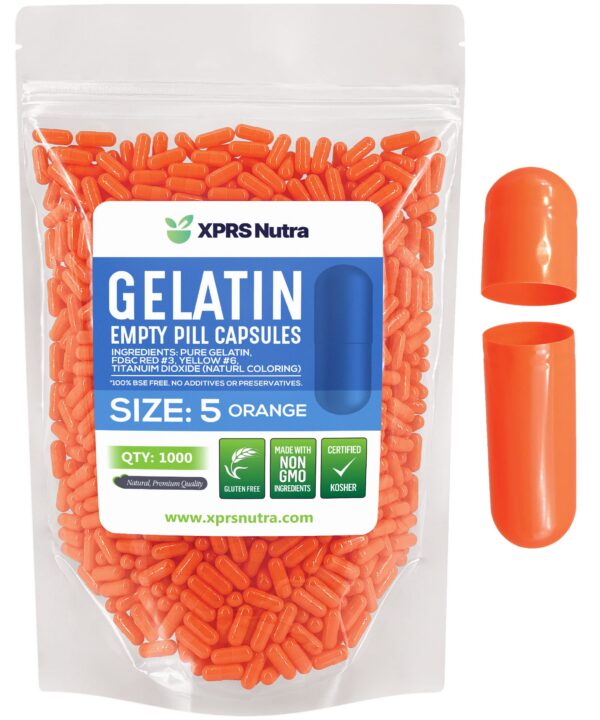Version 1.0.0 Paquete 1000 cápsulas vacías tamaño 5 naranja XPRS Nutra