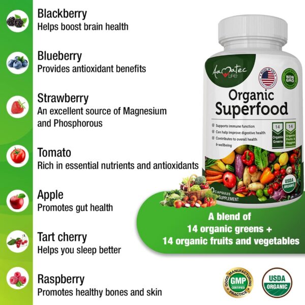 Paquete de 180 cápsulas Organic Superfood Greens