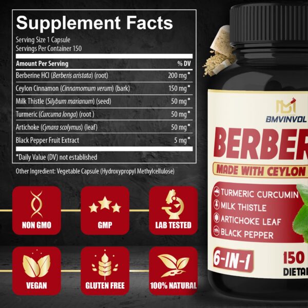 Version 1.0.0 Paquete de 2 botellas de suplemento de Berberina HCl con plantas naturales