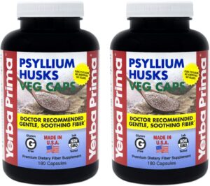 Paquete 2 cápsulas psyllium veganas Yerba Prima 180 unidades