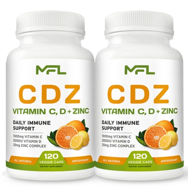 Paquete de 2 MUSCLE FOOD LABS vitaminas C D3 Zinc 240 cápsulas vegetales