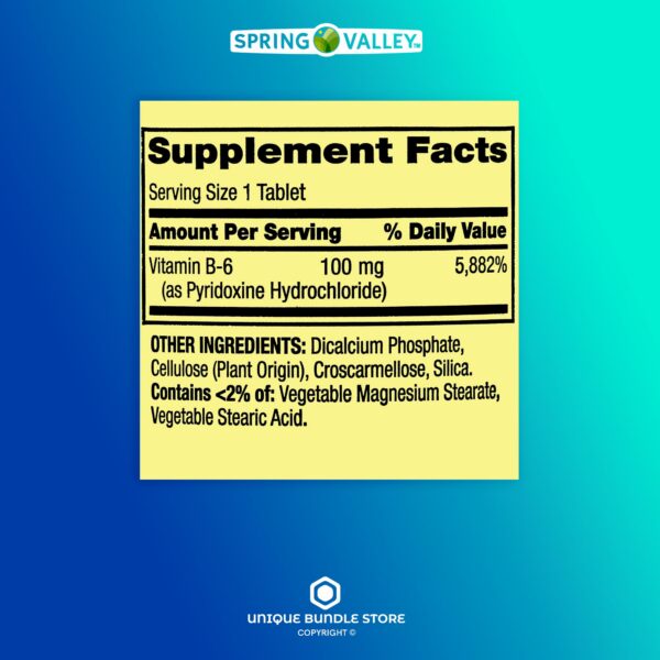 Paquete de 2 Spring Valley vitamina b6 100mg suplemento