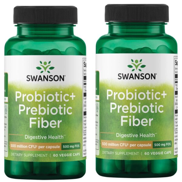 Paquete de 2 Swanson prebiótico y probiótico 60 cápsulas fibra