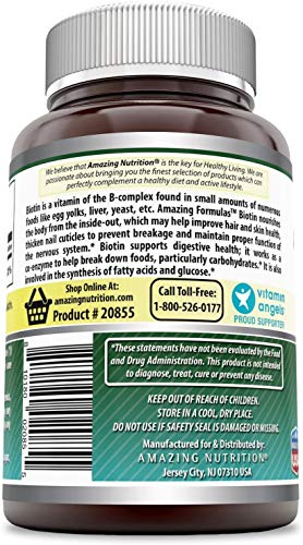 Paquete de 3 Amazing Nutrition biotina 200 cápsulas cada uno