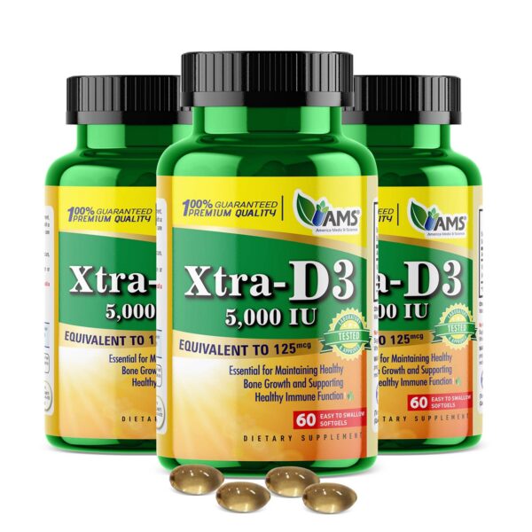 Paquete 3 America Medic Xtra D3 5000 UI 180 cápsulas blandas