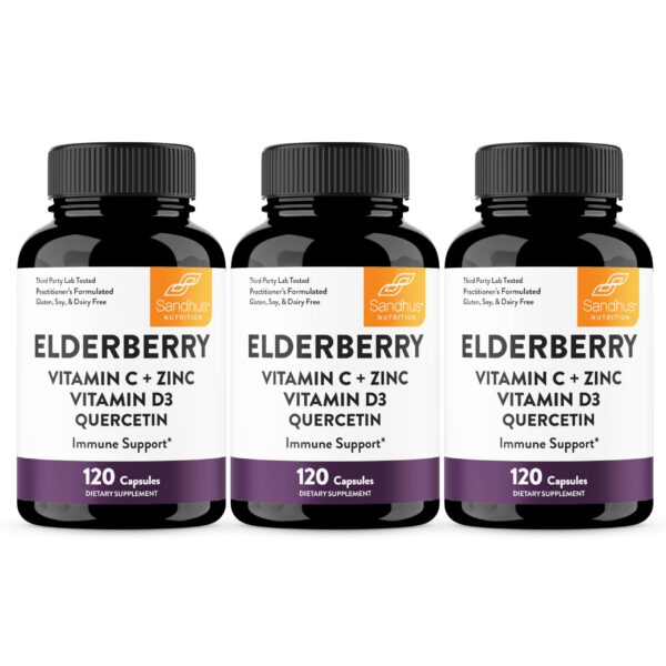 Paquete 3 Elderberry vitamina C zinc 120 cápsulas