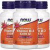 Paquete de 3 Now Foods Vitamina D-3 5000 IU 120 softgels cada uno