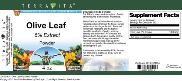 Paquete de 3 polvo hoja de olivo 6% TierraVita natural