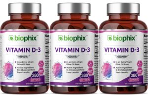 Paquete de 3 softgels vitamina D-3 10000 UI biophix en aceite oliva