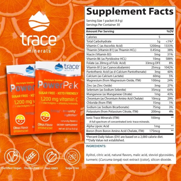 Paquete con 30 sobres Trace Minerals Power Pak sin azúcar