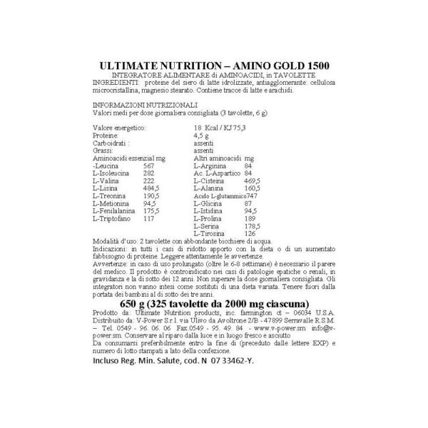 Paquete de 325 tabletas Amino Gold para nutrición y soporte muscular