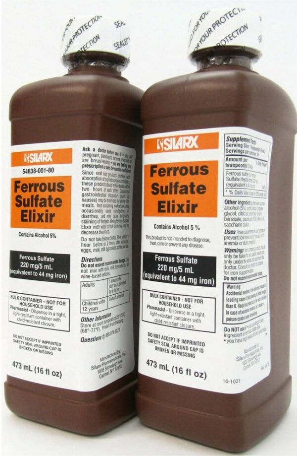 Paquete de 4 botellas de elixir sulfato ferroso 16 oz