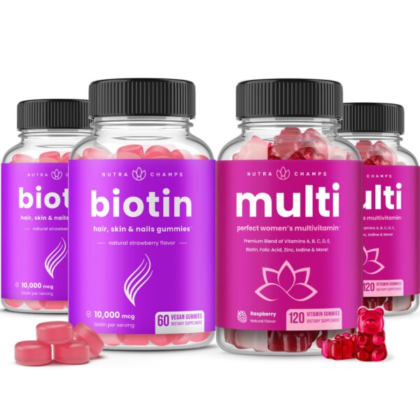 Paquete 4 gomitas NutraChamps biotina y multivitaminas para mujeres