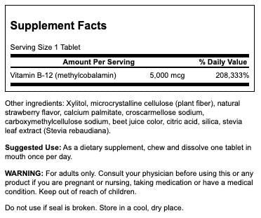 Paquete de 4 Swanson vitamina b12 alta absorción 5000 mcg tabletas