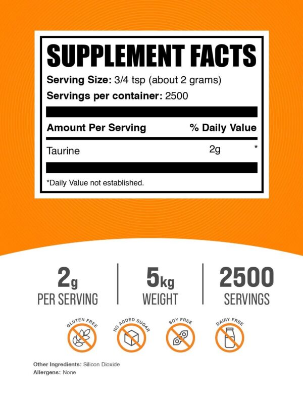 Paquete de 5 BulkSupplements taurina polvo 2g porción