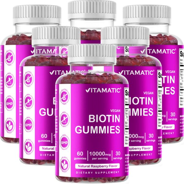 Paquete 6 botellas gomitas Vitamatic biotina 10,000 mcg
