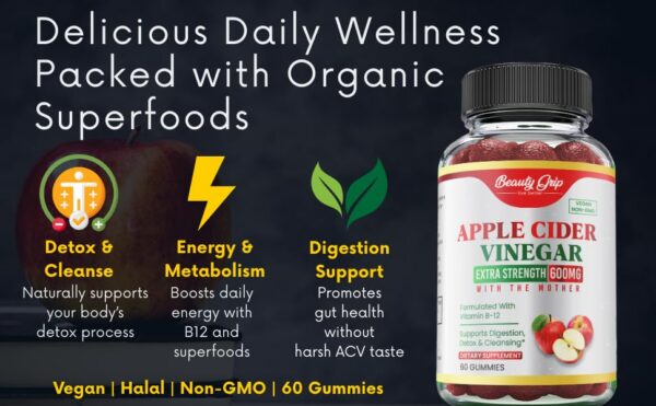 Paquete de 60 gomitas veganas con ACV y superalimentos