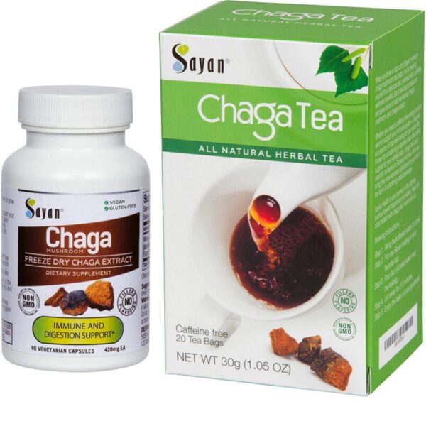 Version 1.0.0 Paquete con 90 cápsulas vegetarianas y 20 bolsas de té Chaga siberiano