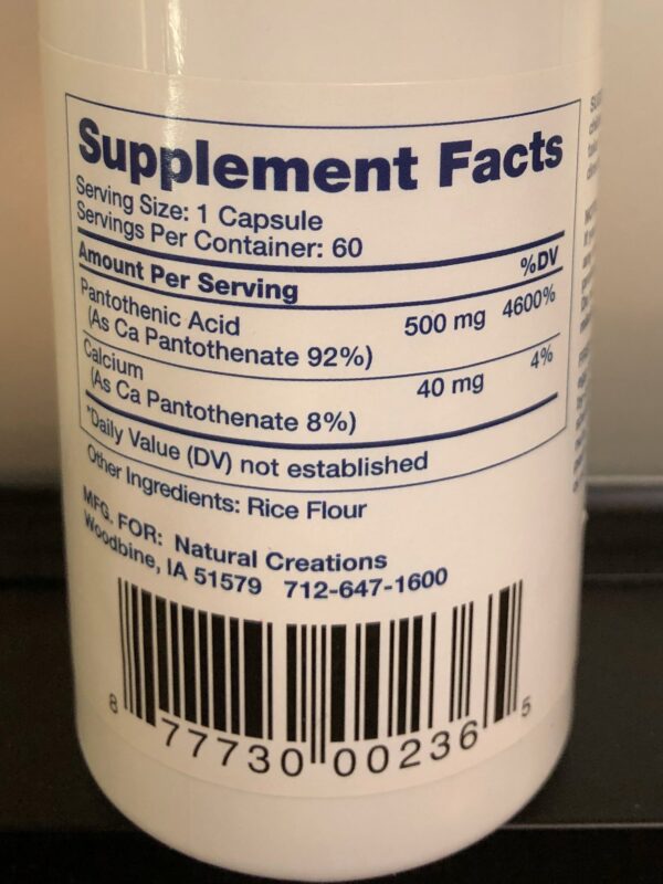 Paquete ácido pantoténico 500mg calcio 40mg suplemento 60 unidades