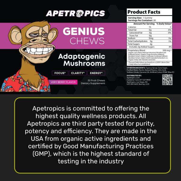 Paquete de Apetropics Genius Chews con hongos medicinales