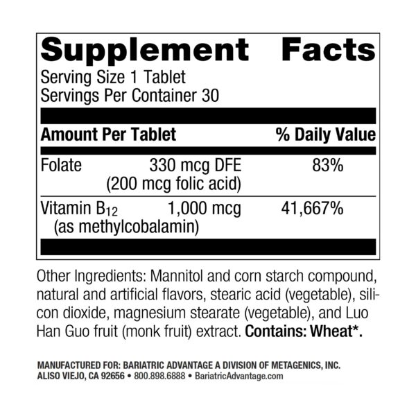 Paquete de Bariatric Advantage vitamina b12 30 unidades