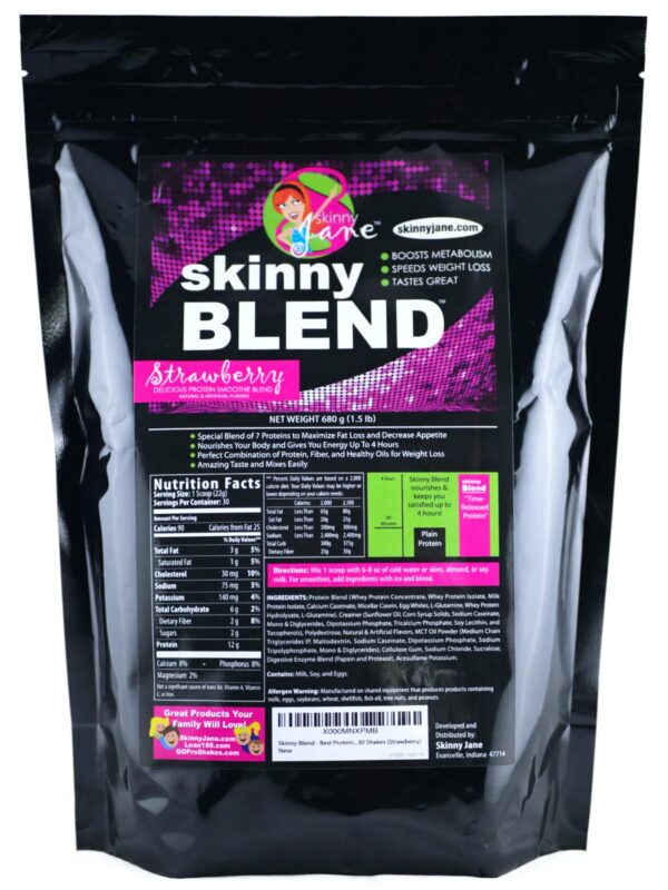 Version 1.0.0 Paquete de batido proteico Skinny Blend sabor fresa para mujeres