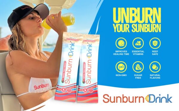 Version 1.0.0 paquete bebida sunburn alivio quemaduras solares sabor tropical punch