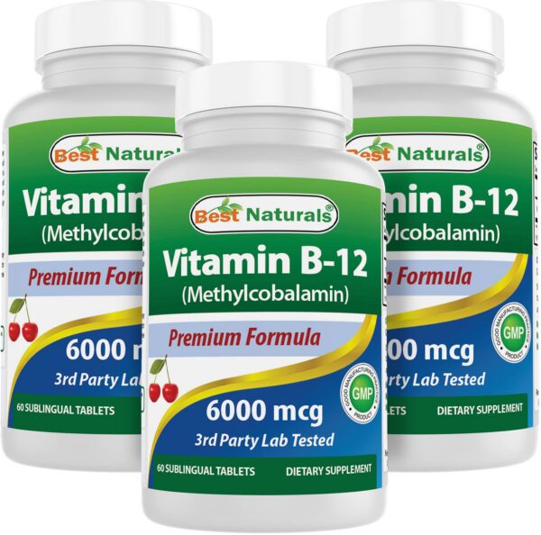Paquete Best Naturals vitamina b12 6000mcg 60 tabletas sublinguales paquete de 3