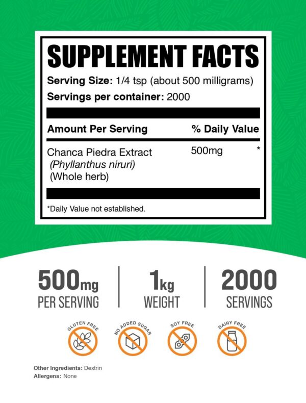 Version 1.0.0 Paquete BulkSupplements suplemento en polvo 500mg Chanca Piedra