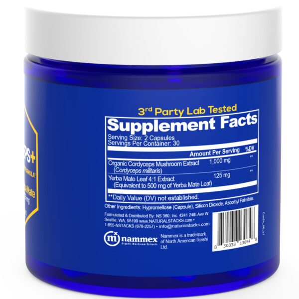 Paquete cápsulas cordyceps yerba mate energético y cognitivo