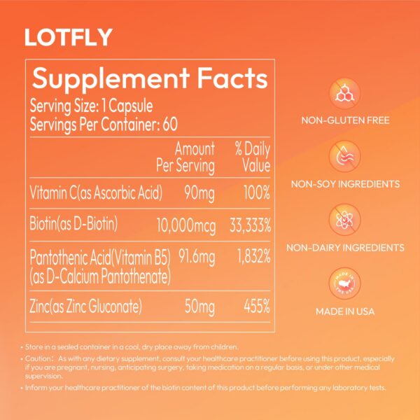 Paquete de cápsulas LOTFLY biotina vitamina C zinc