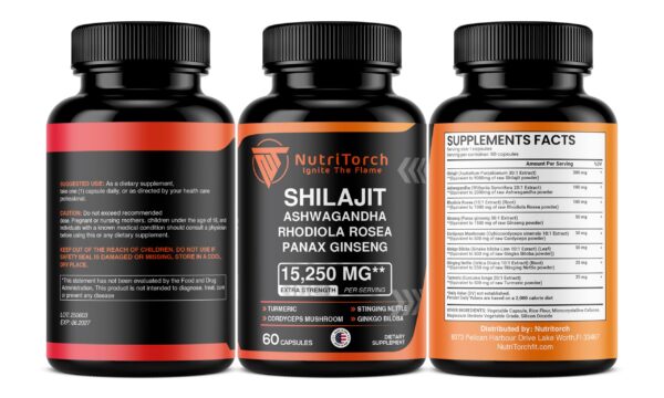 Paquete cápsulas NutriTorch Shilajit suplemento salud energética