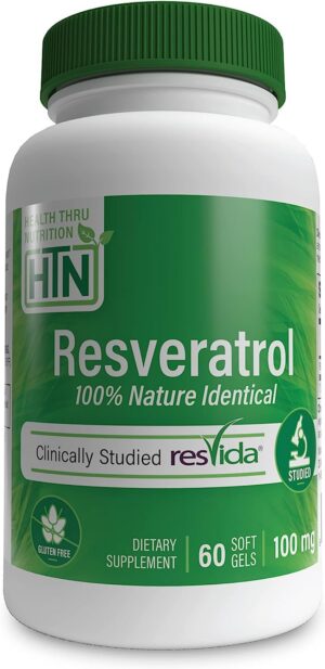 Paquete de cápsulas Resveratrol ResVida 100mg de Health Thru Nutrition