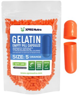 Paquete de cápsulas vacías gelatina XPRS Nutra tamaño 5 color naranja