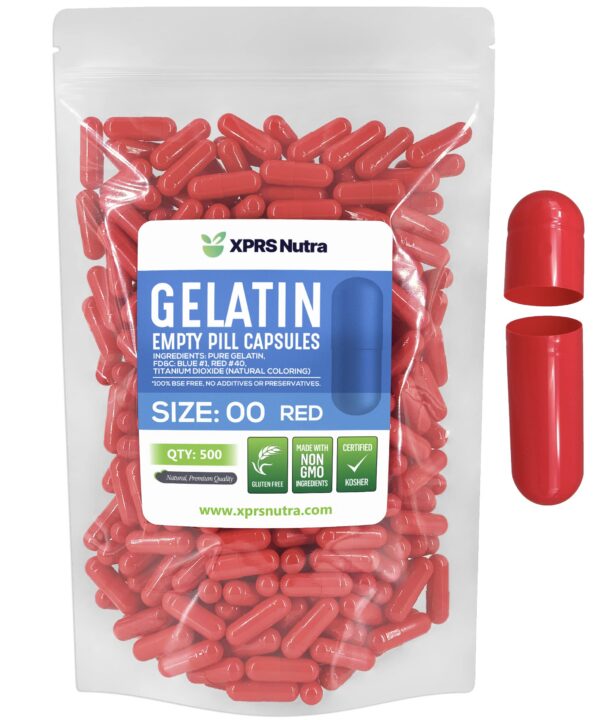 Paquete de cápsulas vacías tamaño 00 color rojo 500 unidades