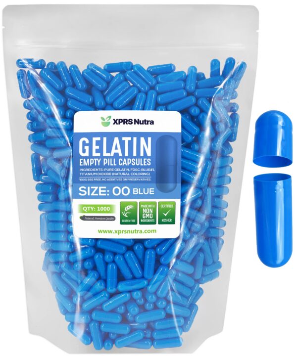 Paquete de cápsulas vacías XPRS Nutra tamaño 00 color azul
